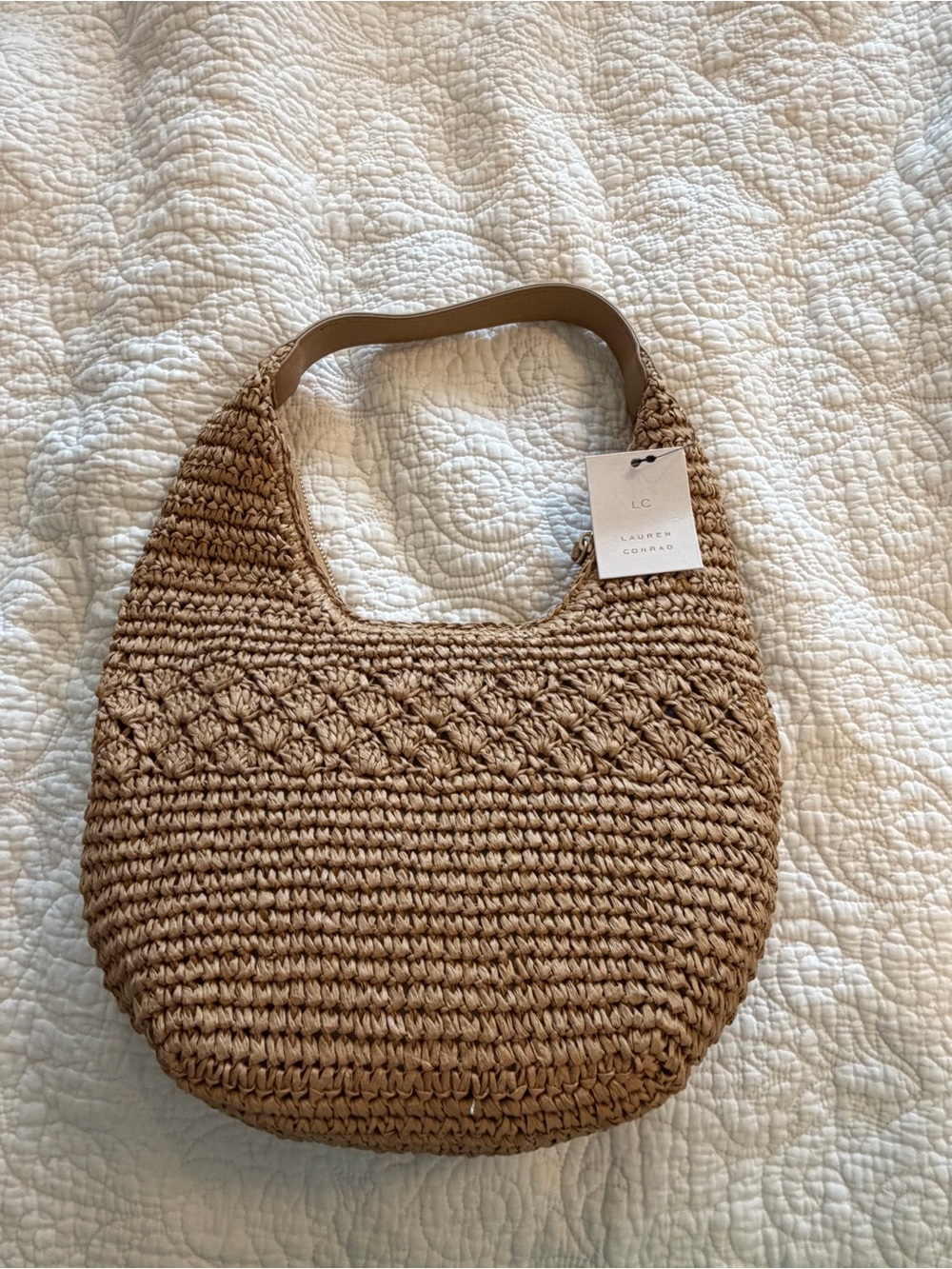 LC Lauren Conrad Tan Woven Shoulder Bag with Top Handle